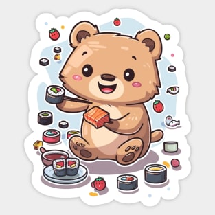 Cute Quokka eating sushi roll Sticker